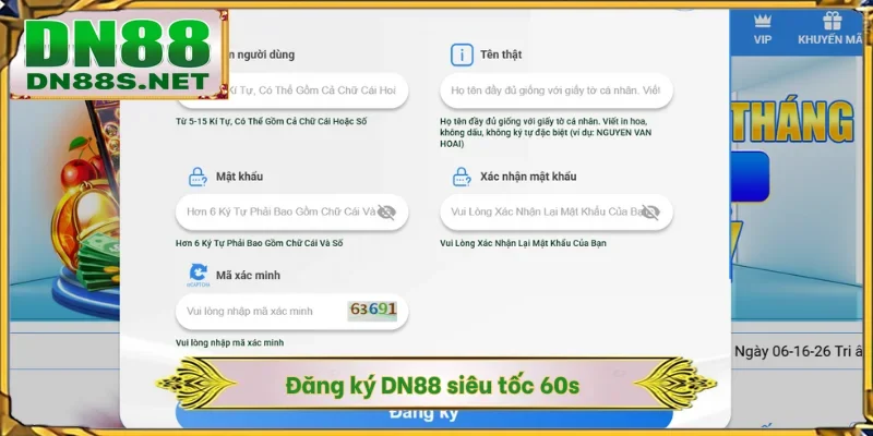 Đăng ký DN88 siêu tốc 60s
